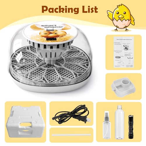 Egg Incubator for Hatching Chicks, Automatic Egg Turner Holds 12 Eggs | Smart Incubator 360° Clear Window with Temperature Display Egg Candler for Small Poultry Chickens Ducks Quails Eggs
