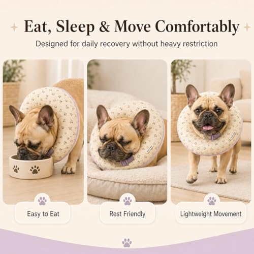 Deep Soft Recovery Collar for Dogs & Cats, Cotton Alternative to E-Collar, Adjustable Lightweight Pet Cone, Anti-Lick for Surgery & Wounds, Medium (Neck 10"-13.5"),Flower Pattern - color: Cream Floral