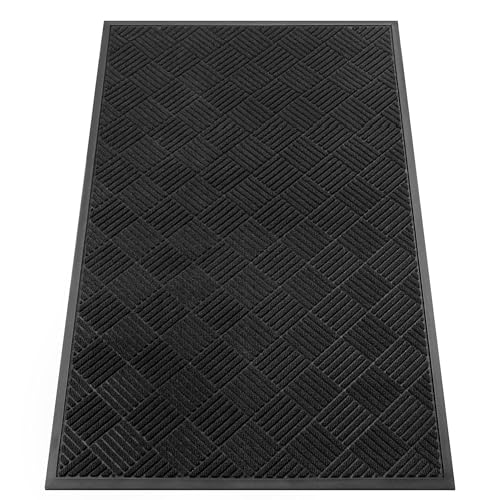 Front Door Mat Outside Entrance, Dirt Trapper Doormat 60" x 36" | Absorbent Indoor Outdoor Welcome Mat for Entryway, All Weather Commercial Floor Mat for High Traffic Area, Diamond Black - color: Black Diamond, size: 3' x 5' (Rectangular)
