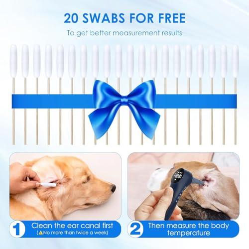 Pet Ear Thermometer for Dogs, Cats, and Livestock, Long Probe Designed, ℃/ ℉ Convert and Sound Switch Dedicated Button, 1 Second Measurement, 20 pcs Pet Swabs Included(Blue) - color: Blue