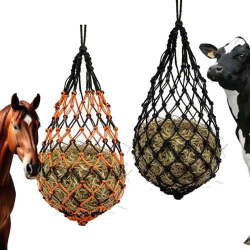 2 Pcs Slow Feed Hay Bags for Horses, 2.36"x2.36" Holes 40" Hay Nets for Horses Goat Sheep, Goat Hay Feeder for Slower Feeding, Strong Load-Bearing Hay Bag for Horse Stable Trailer