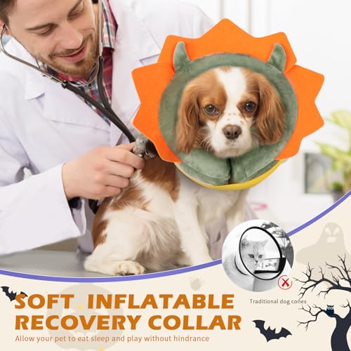 IEUUMLER Inflatable Recovery Dog Collar, Protective Donut Cone, Adjustable Soft Collar for Dog and Cat After Surgery Prevent from Biting & Scratching EU002 - Green Demon M - color: Green Demon, size: Medium (Neck:8''-10'')