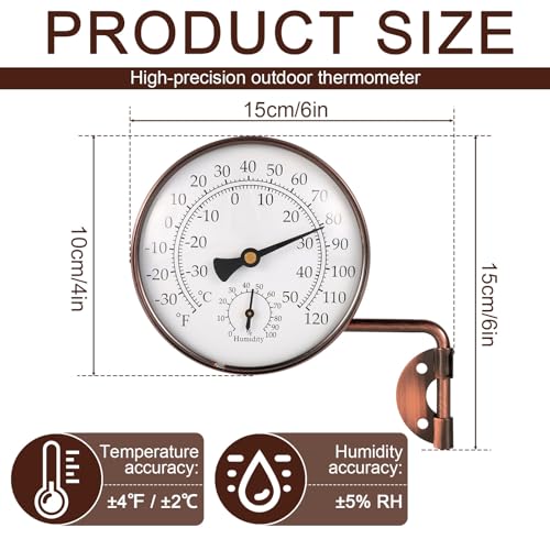 4 Inch Brass Outdoor Thermometer with Humidity Gauge, Analog Swivel Temperature Gauge Decorative Outdoor Thermometer for Patio Window Greenhouse Garage Garden Decor - color: copper, style: Style 1