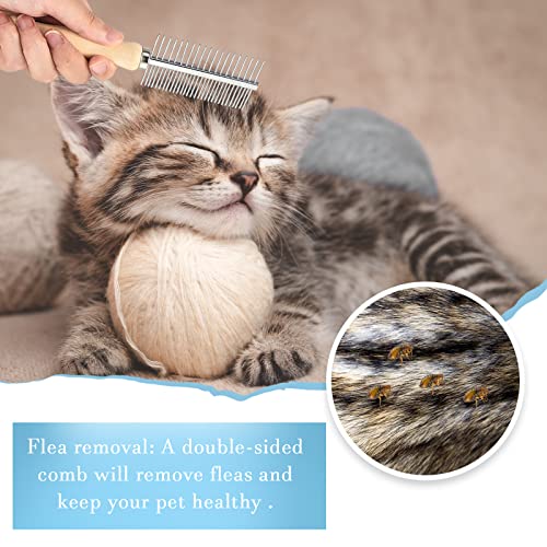 2 Pcs Dog Metal Combs Cat Wooden Handle Grooming Combs Stainless Steel Hairbrush Double Side Metal for Pet Dog Grooming Brush Pet Flea Hairbrush for Long Short Hair Fur Brush Tool