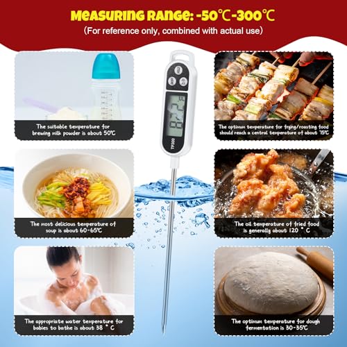 6 Pcs Instant Read Meat Thermometer Long Probe,White | Probe Waterproof Digital Thermometer, For Cooking BBQ Water Milk Liquids, Quick Accurate Food Temperature - color: white