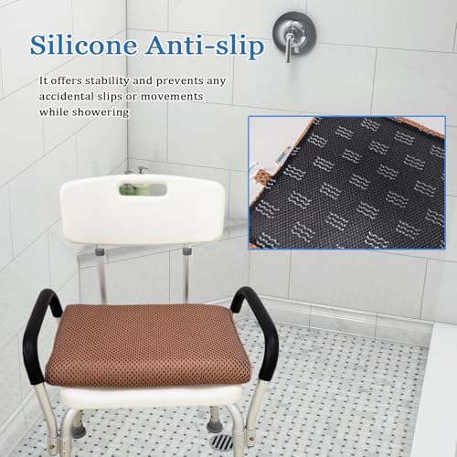 REEZEIVI Shower Seat Cushion,Silicone Non-Slip Base for Elderly & Disabled | Raised 4D mesh shower pad, soft breathable, washable quick dry, silicone non-slip bottom - size: Brown