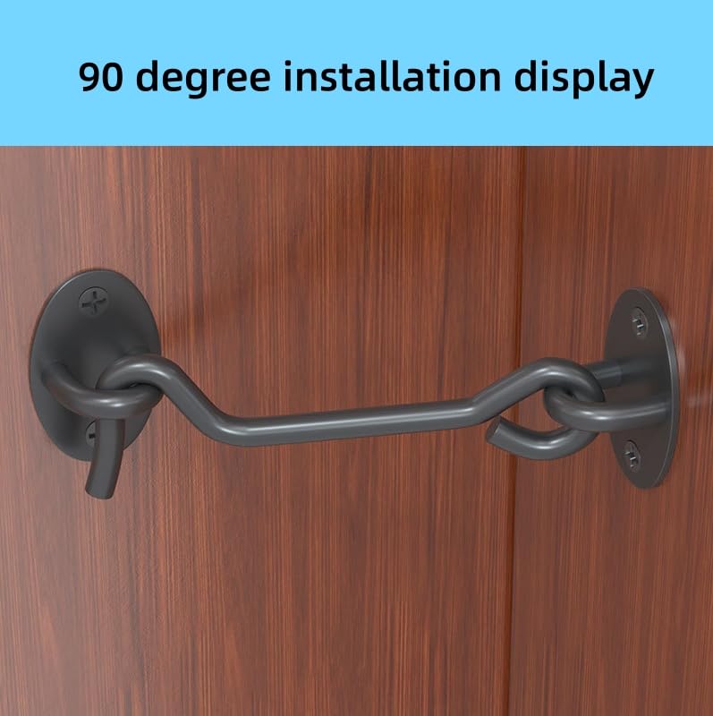 2 pcs Barn Door Lock Gate Latch,6 Inch Black Hook and Eye Latch Heavy Duty Screen Latches Hardware Stainless Steel Gate Lock Cabin Hooks for Sliding Door Bedroom Outdoor Window Cabinet Bathroom