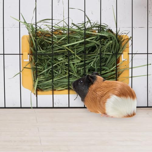 Hypeety Rabbit Hay Feeder Automatic Hay Rack for Guinea Pigs, Yellow | Durable plastic holder, easy to fill, reduces hay waste, for rabbits/guinea pigs/chinchillas/small animals, cage accessories - color: Yellow, size: 1pc