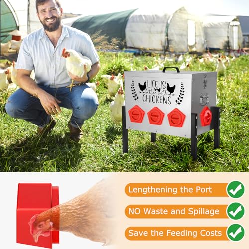 TGEYD 50 lb Heavy Duty Chicken Feeder, No Waste Galvanized Poultry Feeder with Locking Lid for Outdoor Chickens, Ducks & Geese - color: silver