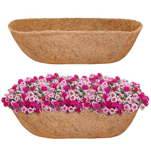 Halatool 24" Coco Liners for Planters, 2 Pack Coconut Fiber Trough Liners | Replacement Window Box Liners for Railings & Balcony Planters, Breathable, Prevents Soil Erosion & Promotes Healthy Roots - size: 24inch