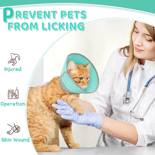 Cat Cone Collar Soft to Stop Licking, Adjustable, Foldable Lightweight Kitten Cones After Surgery Recovery for Cats & Kittens, Cat Cone Alternative, Easy Eating (Solid Green, S) - color: Solid Green, size: S