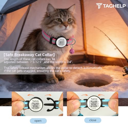 2 Pack QR Code Cat Collar for Lost Cat Recovery, Breakaway Reflective Collar with Bell & Instant Online ID, Adjustable 7.5-12.5 Inch for Peace of Mind (Black & Rose Red) - color: Reflective tape - Black & Rose Red