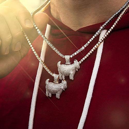 TOPGRILLZ Goat Chain Gold Necklace for Men Eagle Chain Rope Iced out Cubic Zirconia 14K Gold Plated Stainless Steel Necklace 24" Birthday Gifts - style: Silver Goat