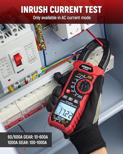 KAIWEETS Inrush Digital Clamp Meter 1000A with Backlit; Multimeter TRMS 6000 Counts, Amp Voltage Tester with VFD, LOZ Mode; Measures AC/DC Current Voltage Temperature Resistance NCV - Upgraded Screen - size: HT208F