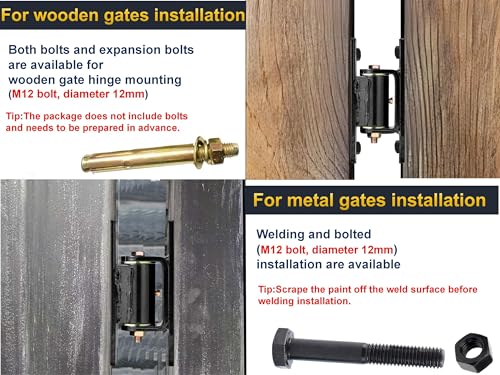 Heavy Duty Gate Hinges,7in,1100lbs Capacity,Thick Solid Steel | Built in Roller Bearing Hinges for Wood & Metal Gates, 90°Inward/Outward Smooth Swing, Bolt/Weld On Fence/Barn/Driveway,2Pack - size: Large-ZJ