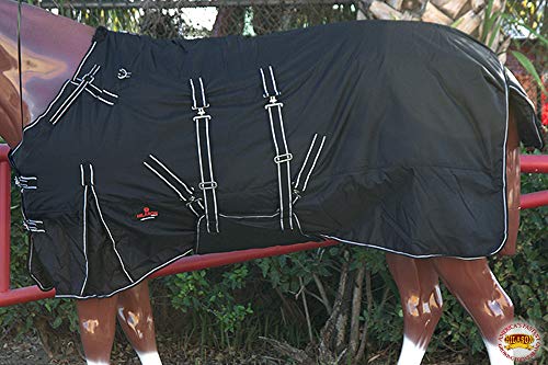 Black 70 in HILASON 1200D Winter Waterproof Poly Horse Turnout Blanket Belly Wrap - color: Black, size: 70 In