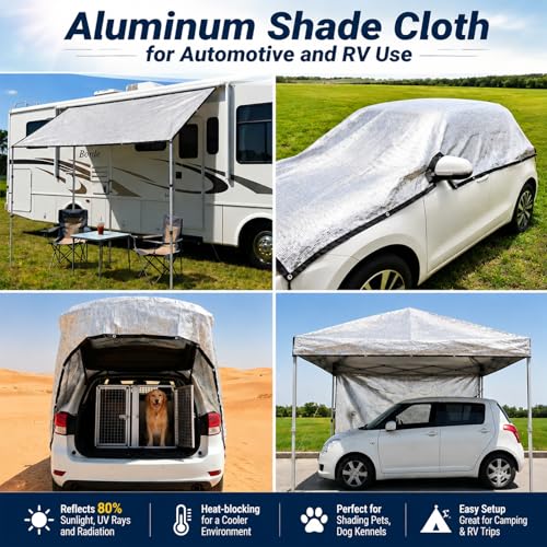 10x15 FT 80% Aluminet Shade Cloth, Reflective Tarp, Heat Blocking Mesh | Reflective tarp mesh blocks heat and UV rays while allowing airflow for cooler cars, greenhouses, patios, and outdoor spaces - size: 10x15 FT