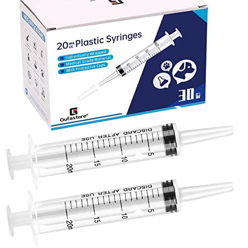 30 Pack 20ml Plastic Syringe for Scientific Labs, Measuring Liquids, Pets, Oil or Glue Applicator - size: 20ml-30Pack