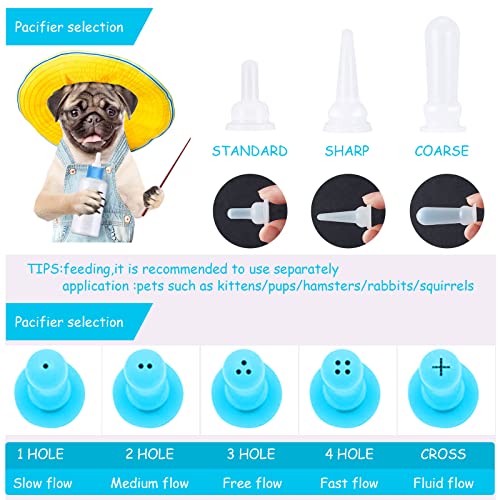 Tondiamo 17 Pcs Kitten Bottle Feeding Kit Puppy Bottles for Nursing Puppy Milk with Nipples Cleaning Brushes Bottle Opening Needles Hand Feeding Supplies for Newborn Small Pet Rabbits Ferrets - color: Blue, Pink