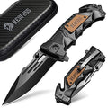 NedFoss Pocket Folding Knife DA75, 3 in 1 Pocket Knife Gifts for Men Women | Survival Knife with Liner-Lock Belt Clip, Seat Belt Cutter, Glass Breaker, Hunting knife for Camping Hiking - color: Black-Standard Edge