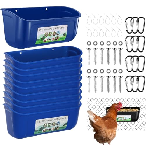 Chicken Feeder Waterer, 10 Pack Duck Feeder Supplies, Hanging Fence Feed Trough with Clips for Goat, Sheeple, Piglet, Gooses, Turkeys, Dog Livestock Poultry, Blue - color: 10 pack Blue