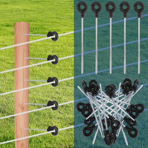 50 Pack Electric Fence Wire Insulator Stand Off Screw in Insulator Black Fence Post Insulator Wooden Post Wire Insulators for Tape Rope Electric Wire Animal Agricultural Garden