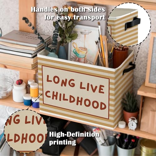 Kids Storage Bins Box with Handles, Burnt Orange Striped Collapsible Basket Organizer for Kids Room Nursery Bedroom Bathroom Books Clothes - color: Color14