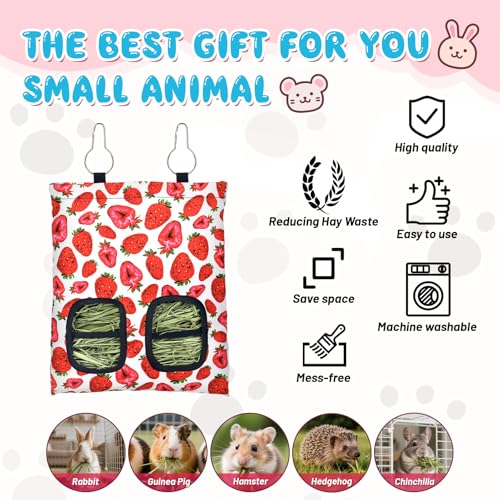 3 Pcs Rabbit Hay Feeder, 2-Hole Hanging Guinea Pig Hay Bags Washable Bunny Hay Bag for Rabbits, Chinchillas, Hamsters, Small Pets and Animals (11.8"×8.7") - color: Green,Red,Yellow