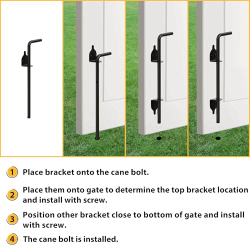 12" Heavy Duty Cane Bolts for Gates with Black Rustproof Powder Upgraded Hardware Gate Drop Rod for Wood PVC Vinyl Fences Gates, Double Doors-2 Pack - size: 12 Inch-2pack