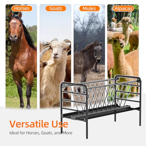 Livestock Hay Feeder 60 Gallon | 2 in 1 Heavy Duty Livestock Feeder, Pasture Feeder, Metal Hay Feeder for Ponies, Goats and Sheep for Hay Feeding - size: 60 Gallon