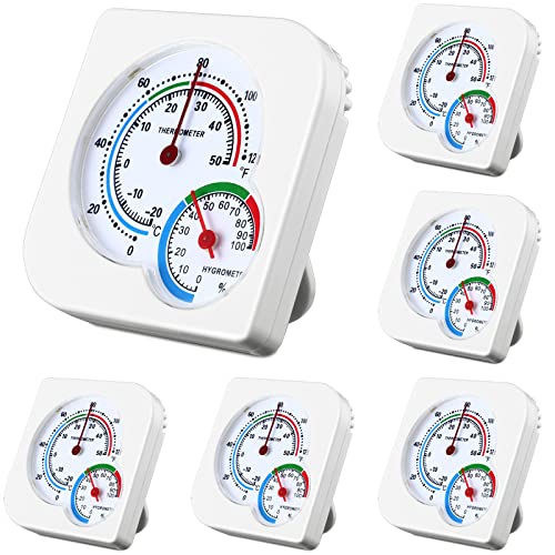 Kathfly 4 Pcs Indoor Thermometer and Humidity Gauge Indoor Mini Thermometer Hygrometer Temperature Humidity Meter Temperature and Monitor with Pointers for Home, Kitchen, Planting Room (White) - size: White