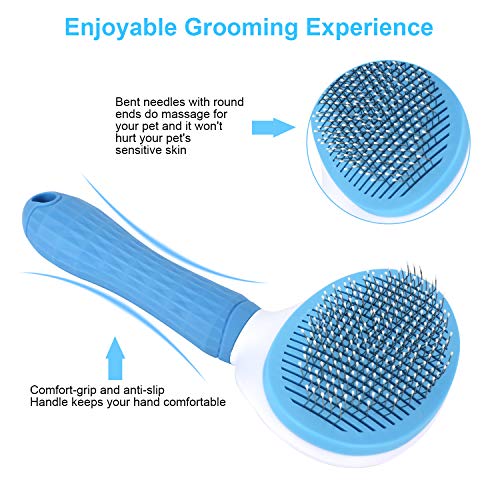 Depets Self Cleaning Slicker Brush, Dog Cat Bunny Pet Grooming Shedding Brush - Easy to Remove Loose Undercoat, Pet Massaging Tool Suitable for Pets with Long or Short Hair - color: Blue