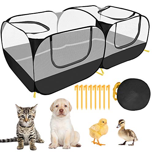 SlowTon Small Animals Playpen, Pop Up Detachable Bottom 73"x36"x25" | Portable Chicken Coop Run, Large Chick Brooder, For Guinea Pig Bunny Puppy, Indoor Outdoor, Flat Top - color: Black, size: 73"x36"x25"