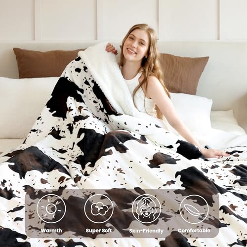Heated Blanket Full Blanket - Fast Heating Electric Blanket, Soft Heated Throw with 4 Time Settings,10 Heating Settings, Warm Gifts for Women Mom Grandma(72" x 84" Cow Print White) - color: 01 - Black Ombre-white, size: Full 72" x 84"