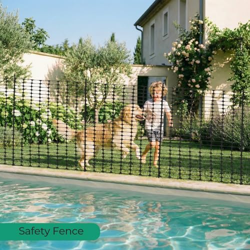 Ohuhu 3.4'x100' Plastic Garden Fence Safety Fence with 16MM Thicker Stakes | Reusable HDPE Garden Fence Roll with 25Pcs 4FT Stakes, Temporary Fence for Animal Barrier Construction Snow Fence Poultry Dog