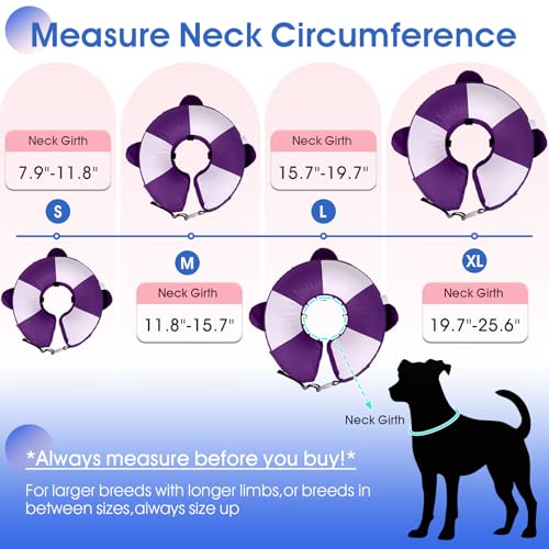 Inflatable Dog Cone for Small Dogs- Adjustable Neck Recovery ECollar,Lightweight Donut Collar After Surgery Anti-Licking & Biting,Waterproof Easy to Clean (Purple,M) - color: Purple, size: Medium