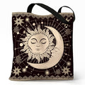 Cute Canvas Tote Bag for Women, Book Totebag with Zipper Pocket - color: Sun and Moon