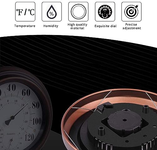 Indoor Outdoor Thermometer Hygrometer - 8" Bronze Steel Wall Thermometer Hygrometer for Patio, Wall or Decorative, No Battery Needed Hanging Thermometer