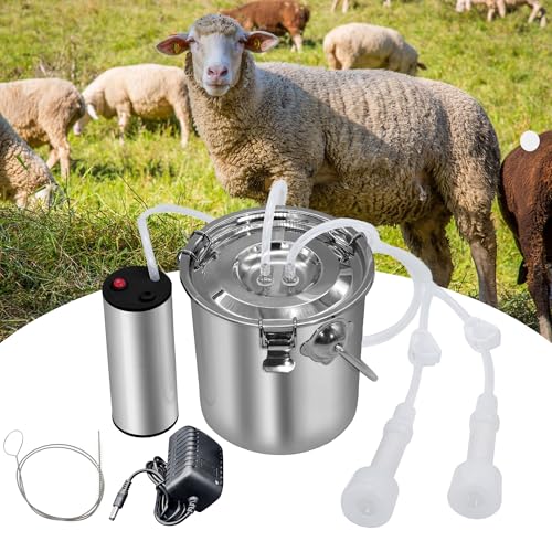 3L Goat Milking Machine, Portable Goat Milker Machine, Electric Milking Machine for Goats, Pulsation Vacuum Electric Suction Pump, with 2 Teat Cups, 1 Stainless Steel Bucket
