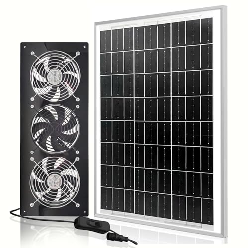 HNRLOY Solar Exhaust Fan,Solar Panel with 3 Ventilation Fans Kit,Solar Powered Fan for Shed,Chicken Coop,Attic & Greenhouse Intake or Exhaust Air,3500RPM, 15FT Cord,IP67 Waterproof - size: 3 Solar Fan Kit