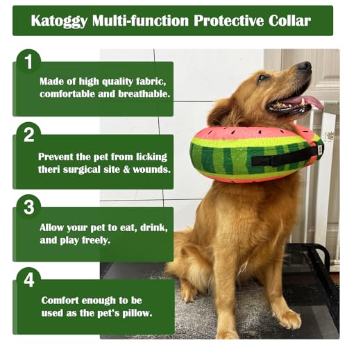 Inflatable Dog Cone Collar for After Surgery, Soft Adjustable Blow up Donut E-Collar for Small Medium Large Dog and Cats - color: Watermelon, size: Large (Neck: 15"-18")