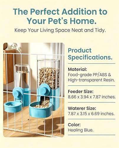 Hanging Automatic Bunny Feeder & Water Dispenser Set - gravitydesign Food Bowl and Waterer for Rabbits, Guinea Pigs, Chinchillas，Food Water Bowl, Small Animals Feeder for Cages