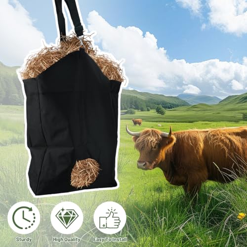 3 Pcs Hay Feeder for Goat, Slow Feed Hay Bags for Goats, Horses, Sheep, Donkey, Premium Nylon Goat Feeder Less Hay Waste Tote Bag with Large Opening for Easy Filling