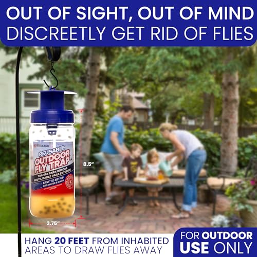 3 Fly Traps Outdoor Fly Trap for Patio with 6 Non-Toxic Dissolvable Bait Refills. Reusable Hanging Bug Catcher Killer for All Filth Flies for Outside Bug Control Yard Ranch. Hanging Chains Included. - style: 3pack