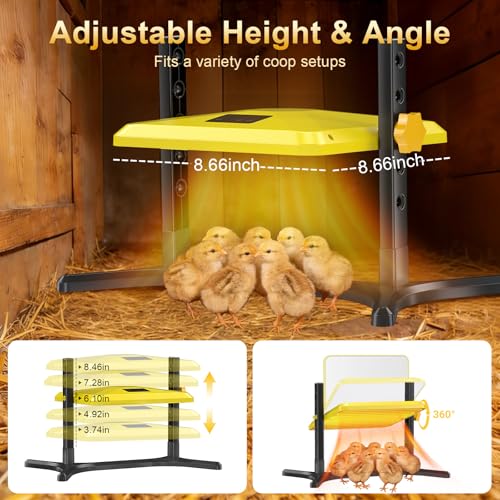 Brooder Plate for Chicks, 50–158℉ Chick Heat Plate with Smart Thermostat, UL Certified Radiant Heating Panel Brooder Heater, 5 Adjustable Heights & 360° Angle for Poultry Brooding & Chicken Coop Use - color: Elegant Yellow