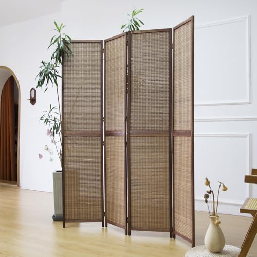4 Panel Detachable Room Divider, 5.6 ft Tall Two in One Bamboo Privacy Screen (Converts into 2 Low Dividers), Folding Panel Divider for Room Separation, Natural Brown (67" H x 61.4" W) - color: Brown, size: 4 Panel