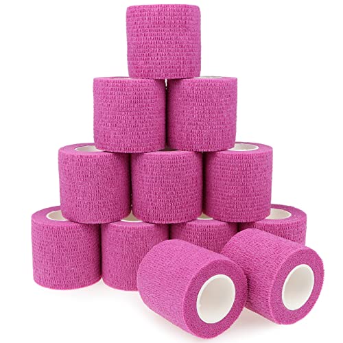 Self Adhesive Bandage Wrap Animal Cohesive Bandage Self Adherent Wrap First Aid Tape for Dogs Cats Horses Birds & Wrist Healing Ankle Sprain (2 Inch Pink 12 Rolls) - color: 2 Inch Pink 12 Rolls