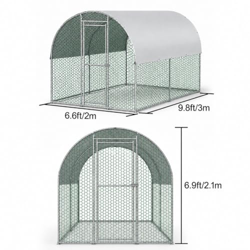 Large Metal Chicken Coop Run for Yard with Cover 9.8x6.6x6.9ft Poultry Cage | Walk-in Coop with Waterproof UV Cover, Upgraded Anti-twist Door for Backyard Hens, Ducks, Geese and Farm Yard Use - size: 118.0"L x 78.7"W x 82.7"H