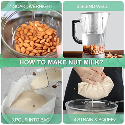 4 Pack Multi-Size Nut Milk Bag Reusable Food Strainers Nut Bags | for Straining Almond/Soy Milk Greek Yogurt for Cold Brew Coffee Tea Beer Celery Juice（2 * 4"x6"、6"x8"、8" x12"） - size: 4 pack - 2 * 4''x6''、6''x8''、8''x12''