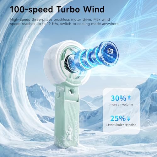 HandFan 4000mAh Handheld Turbo Misting Fan, 100 levels Adjustable High Speed Mister Fan, Portable Spray Water Mist Fans, Foldable Mini Hand Fans for Summer Beach Travel Concerts Disney(Green) - color: Green